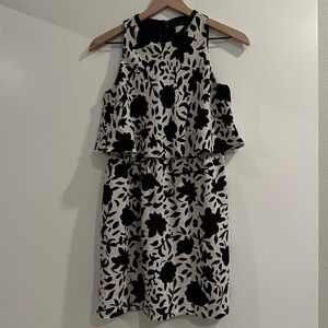 LOFT High Neck Floral/Leaves Dress